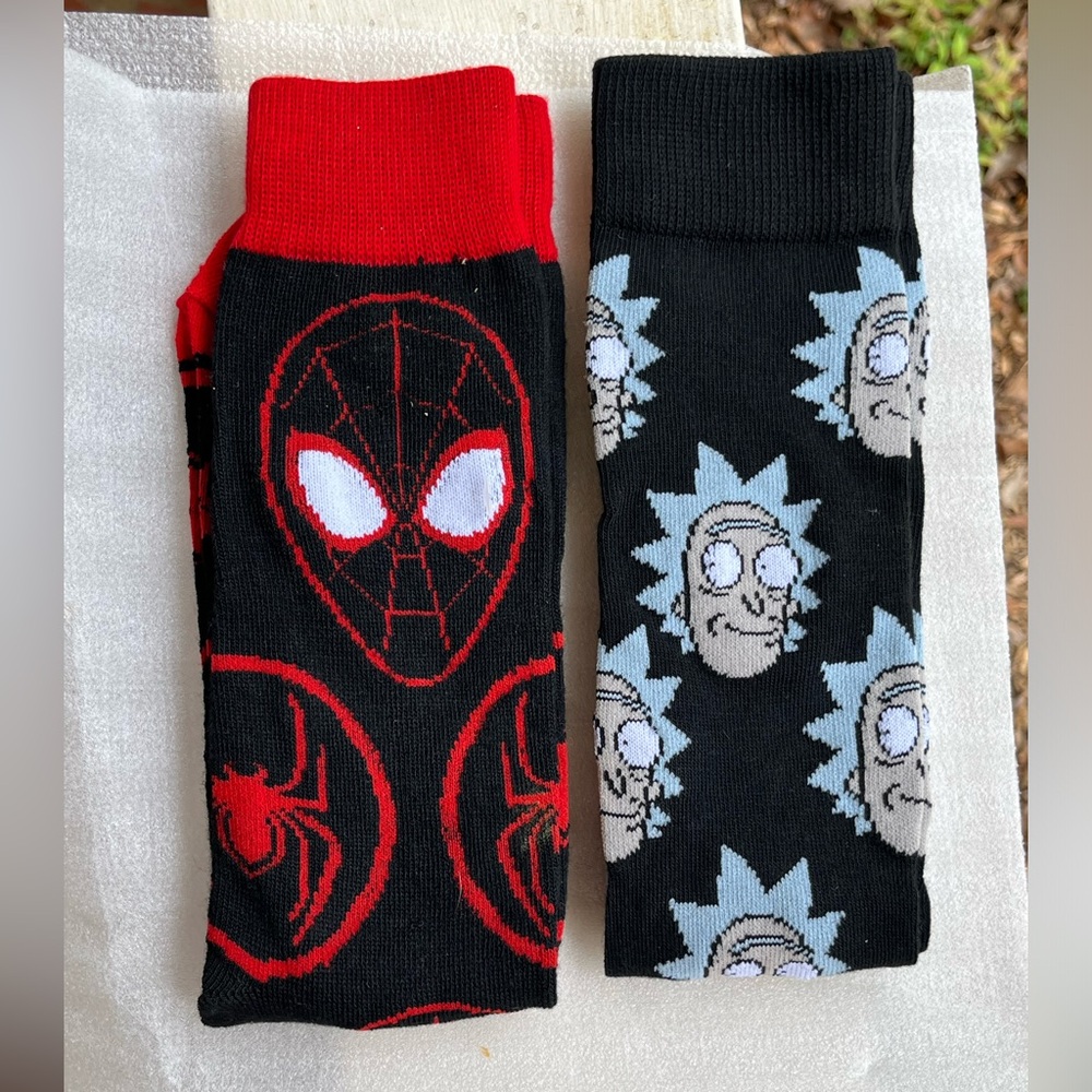 🆕Marvel and Rick & Morty Themed Socks - Red and‎ Black NWOT
